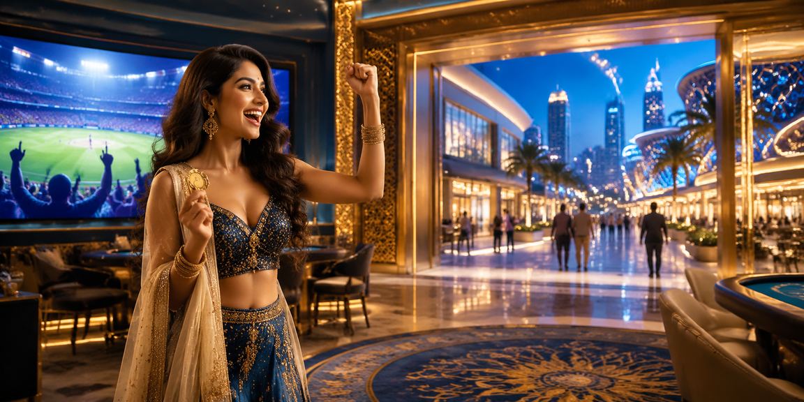 Colorful casino promotion scene with Bollywood flair